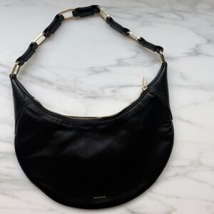 Anine Bing Kate Hobo Shoulder Bag Black Leather with Gold Hardware